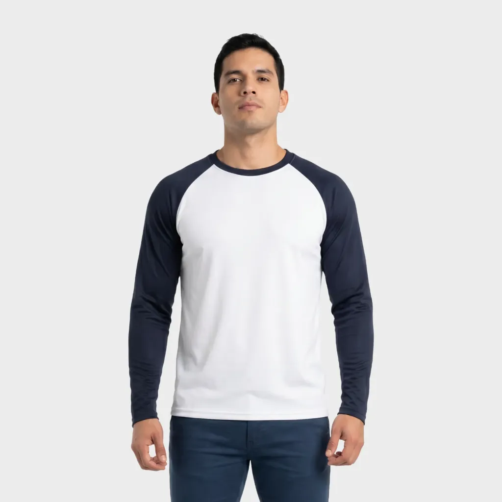 Beisbolera manga larga Blanco - Azul marino
