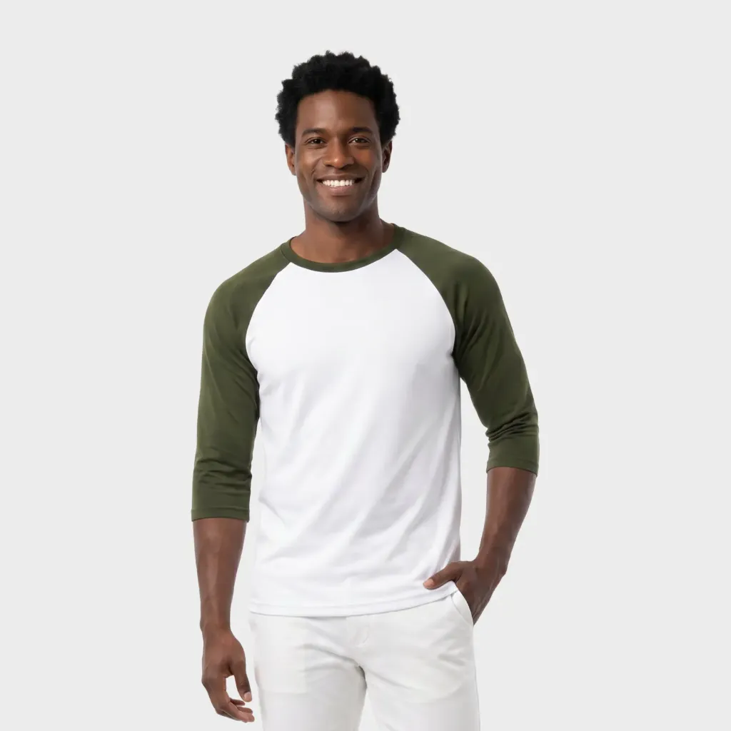 Beisbolera manga 3/4 Blanco - Verde militar