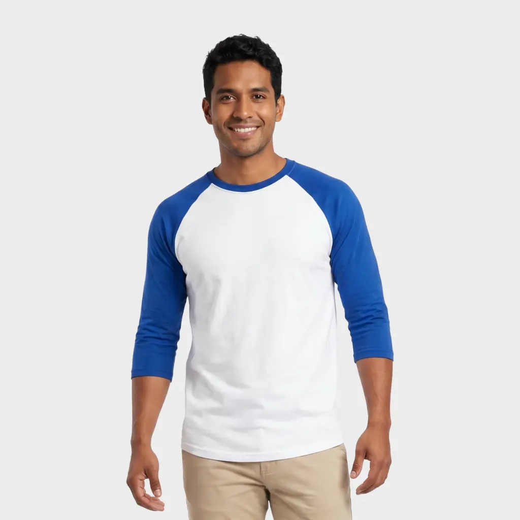 Beisbolera manga 3/4 Blanco - Azul rey