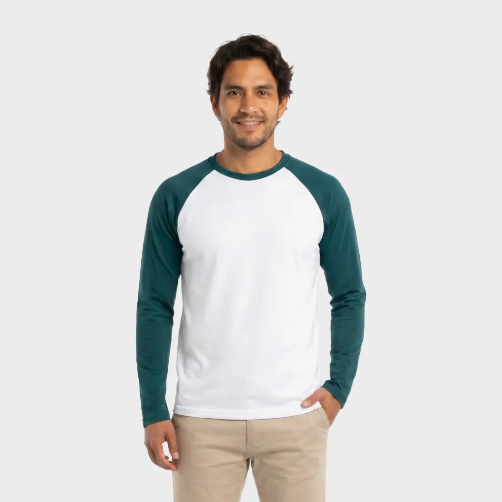 Beisbolera manga larga Blanco - Turquesa