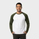 Beisbolera manga larga Blanco - Verde militar
