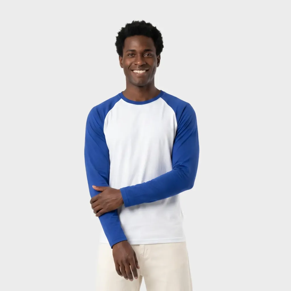 Beisbolera manga larga Blanco - Azul rey