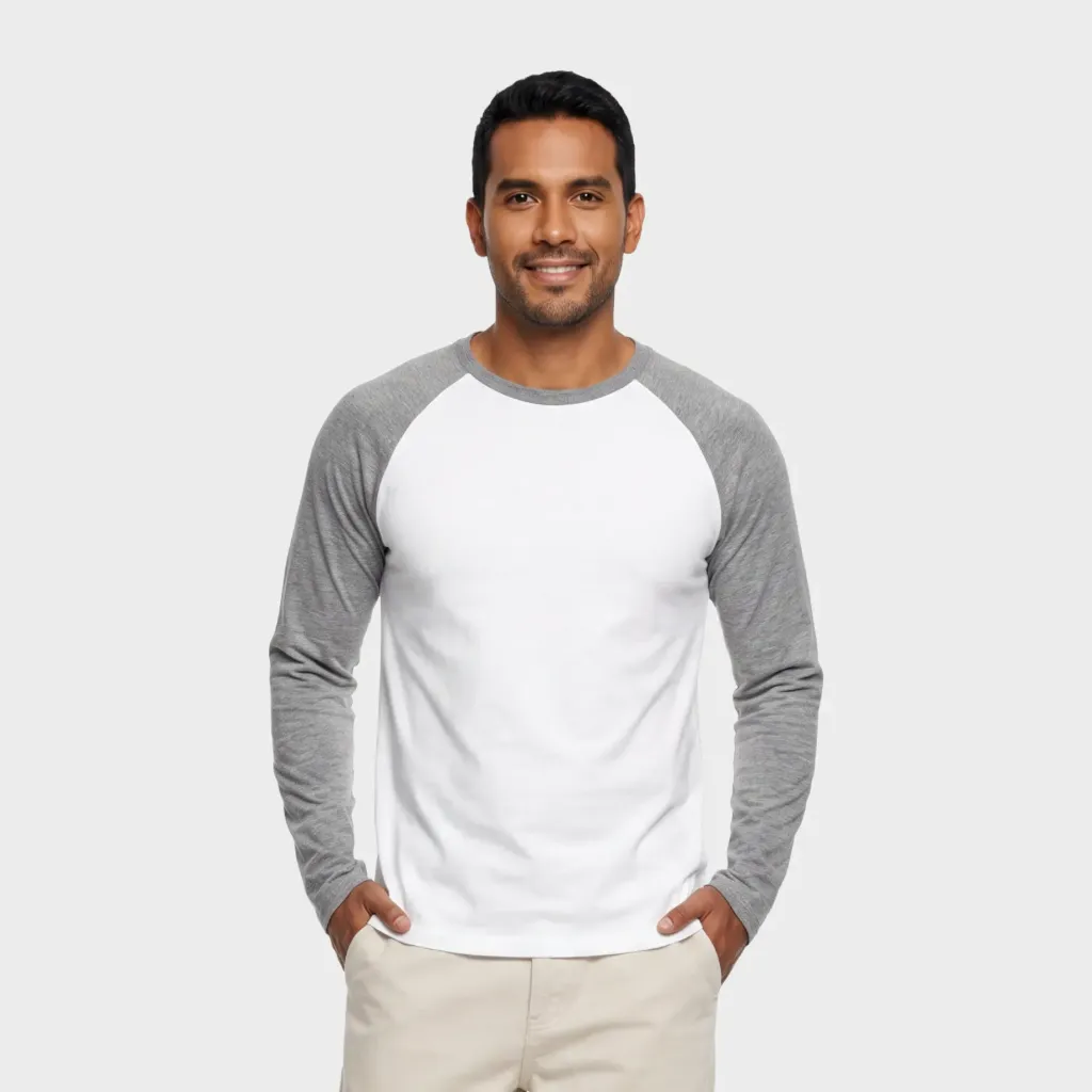 Beisbolera manga larga Blanco - Gris jaspe