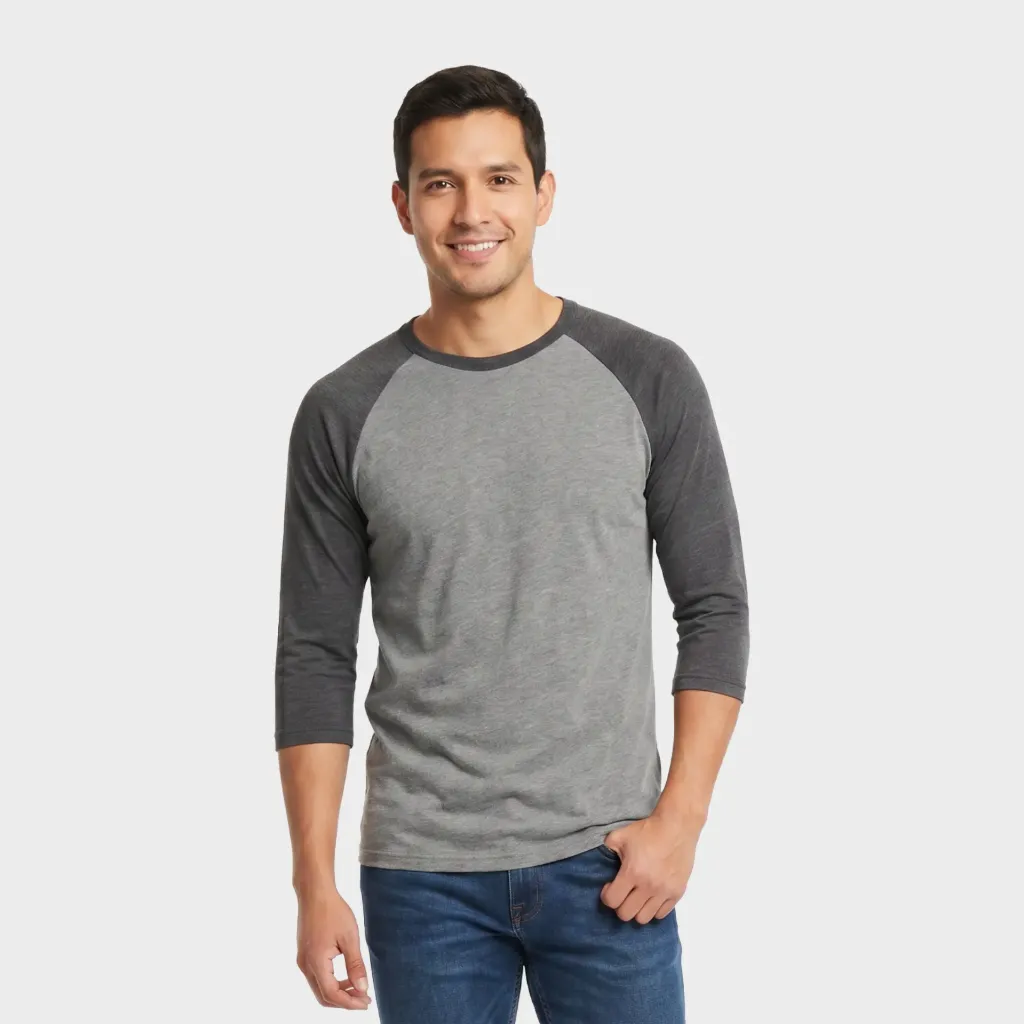 Beisbolera manga 3/4 Gris jaspe - Negro cross