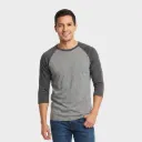 Beisbolera manga 3/4 Gris jaspe - Negro cross