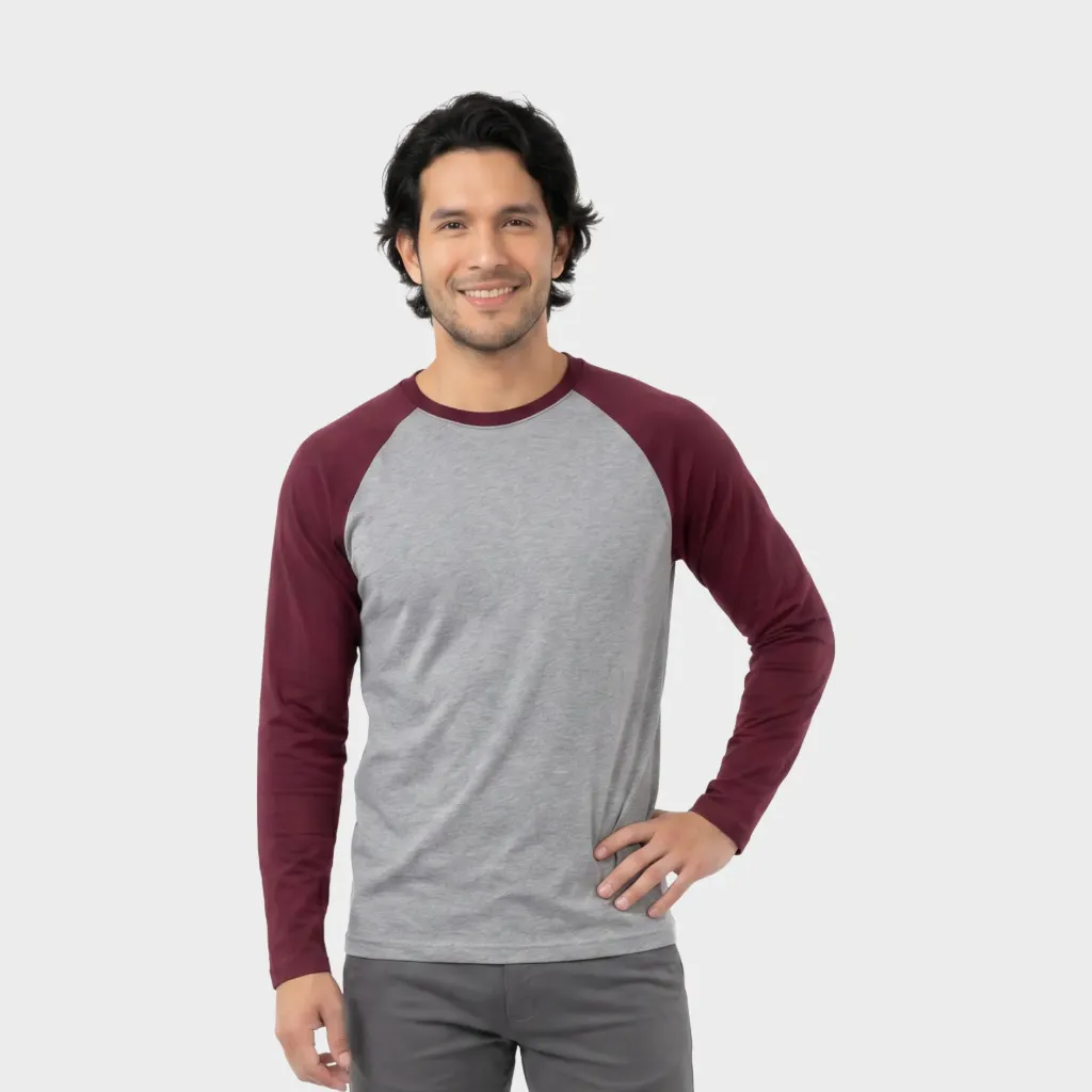 Beisbolera manga larga Gris jaspe - Vinotinto