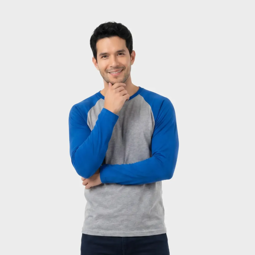 Beisbolera manga larga Gris jaspe - Azul rey