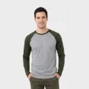 Beisbolera manga larga Gris jaspe - Verde militar