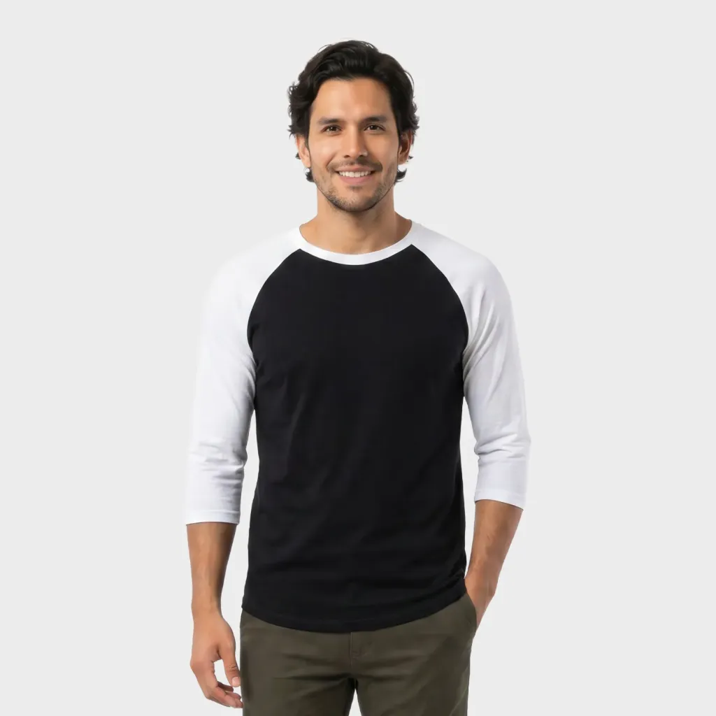 Beisbolera manga 3/4 Negro - Blanco