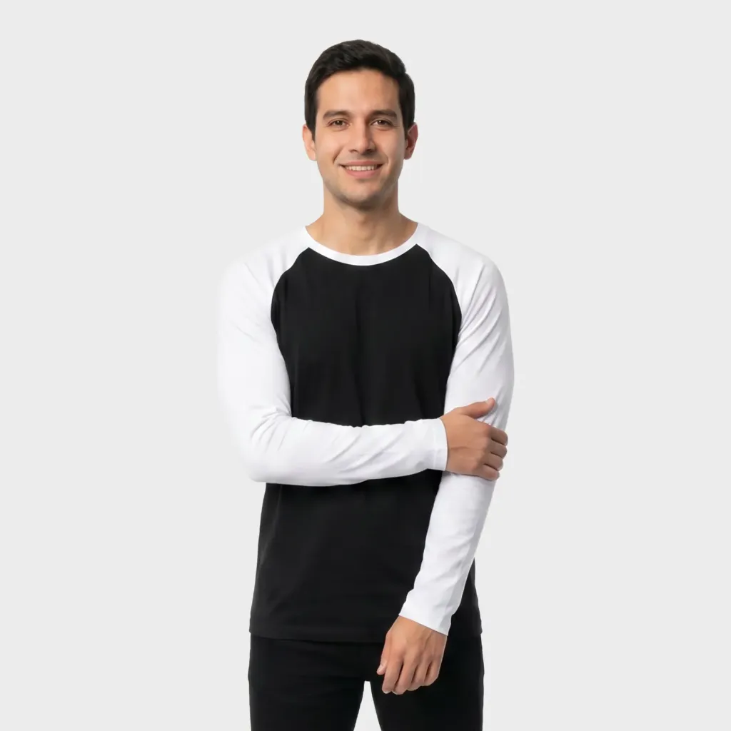 Beisbolera manga larga Negro - Blanco