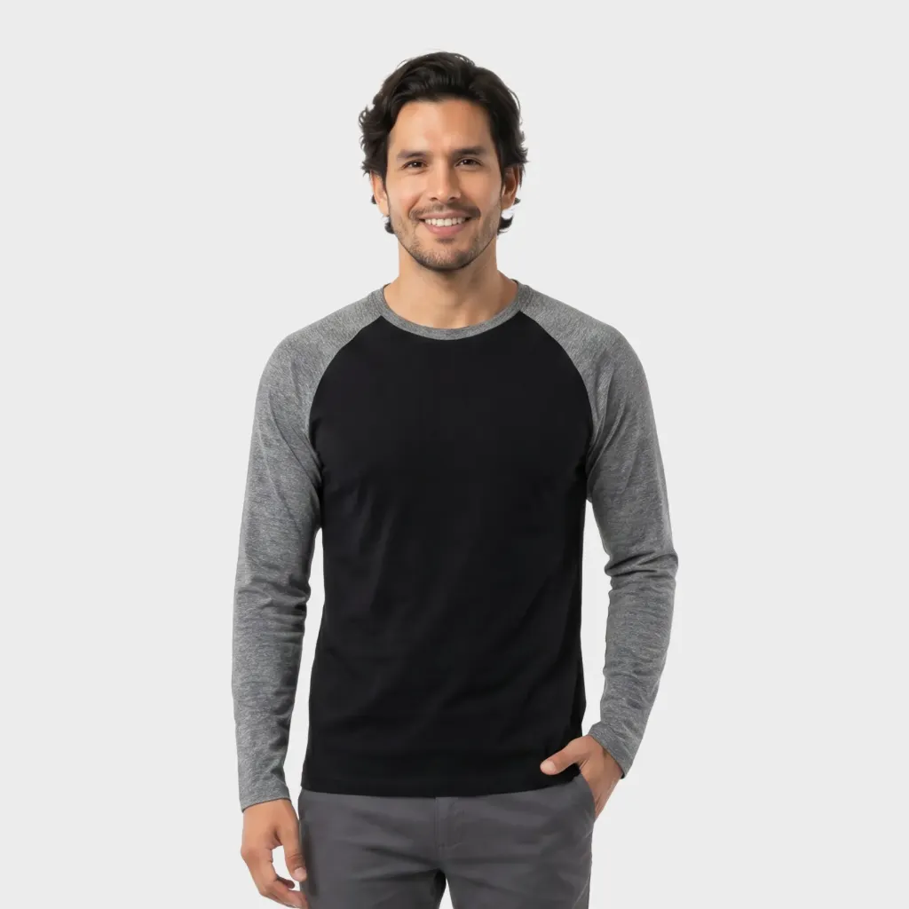 Beisbolera manga larga Negro - Gris jaspe