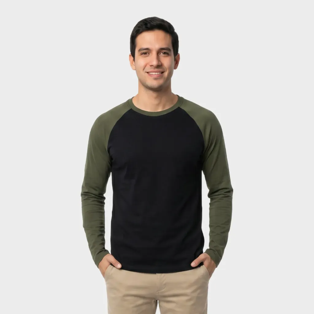 Beisbolera manga larga Negro - Verde militar