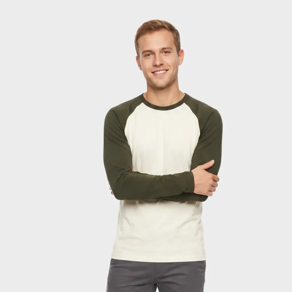 Beisbolera manga larga Marfil - Verde militar