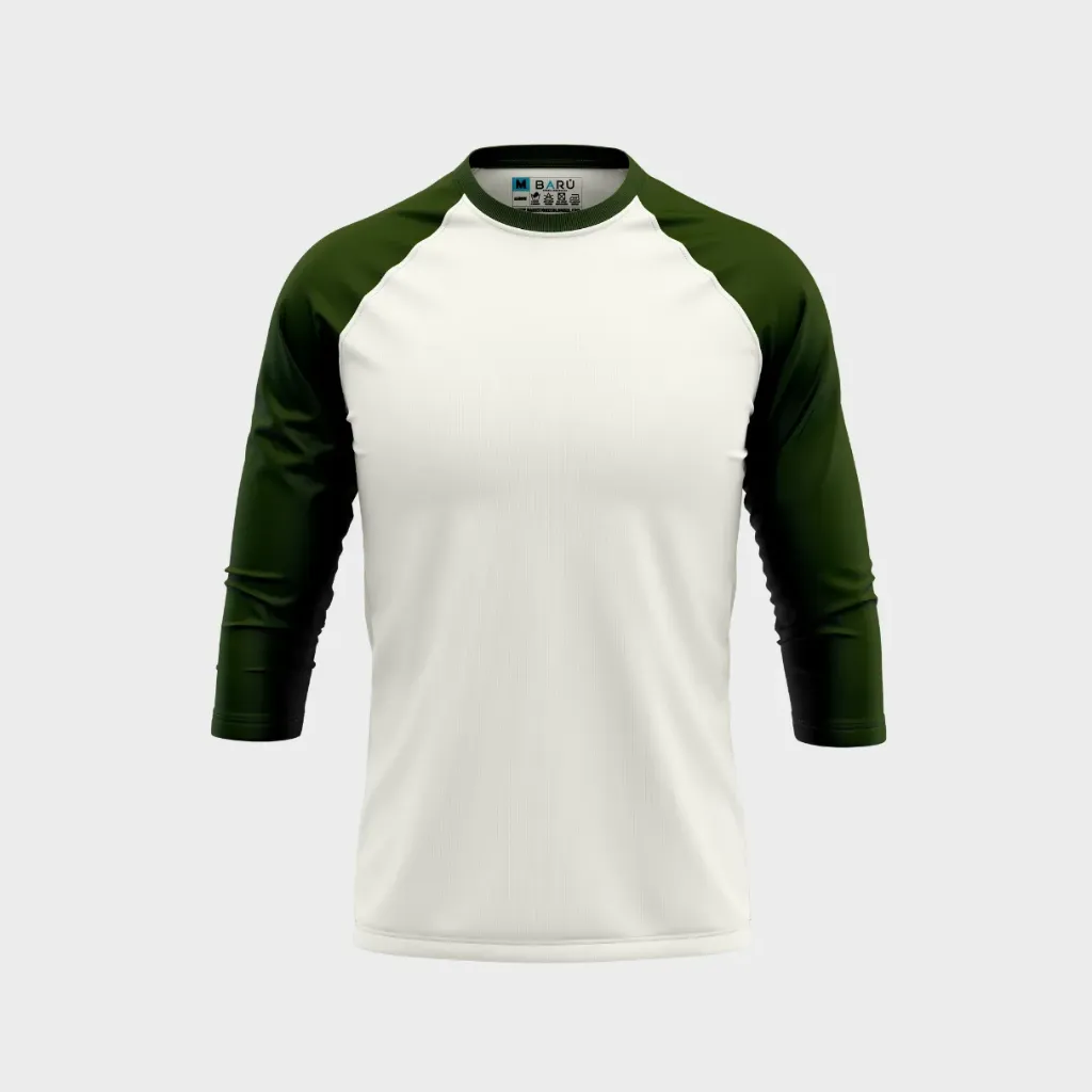Beisbolera manga 3/4 torso marfil (Verde militar)